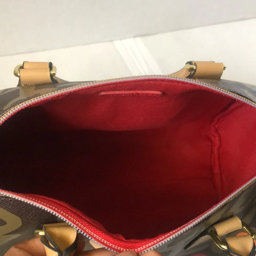 Victoria's Secret Brown Graffiti Heart Satchel with Red and Orange Accents - Picture 12 of 16
